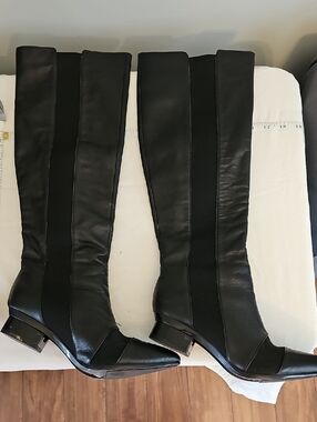 Pashion Black Knee-High Panel Women's Boots, 8.5 Stretch Calves